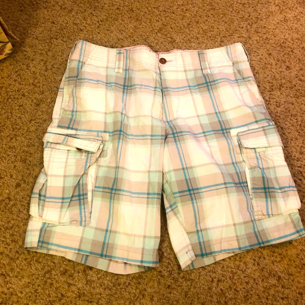 Red Camel Mens Plaid Cargo Shorts Size 40 Blue / White